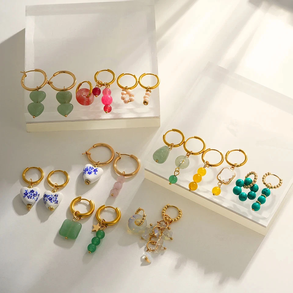 Женские серьги-кольца с подвесками из нержавеющей стали с неправильной посадкой - Изображение 3 из 4