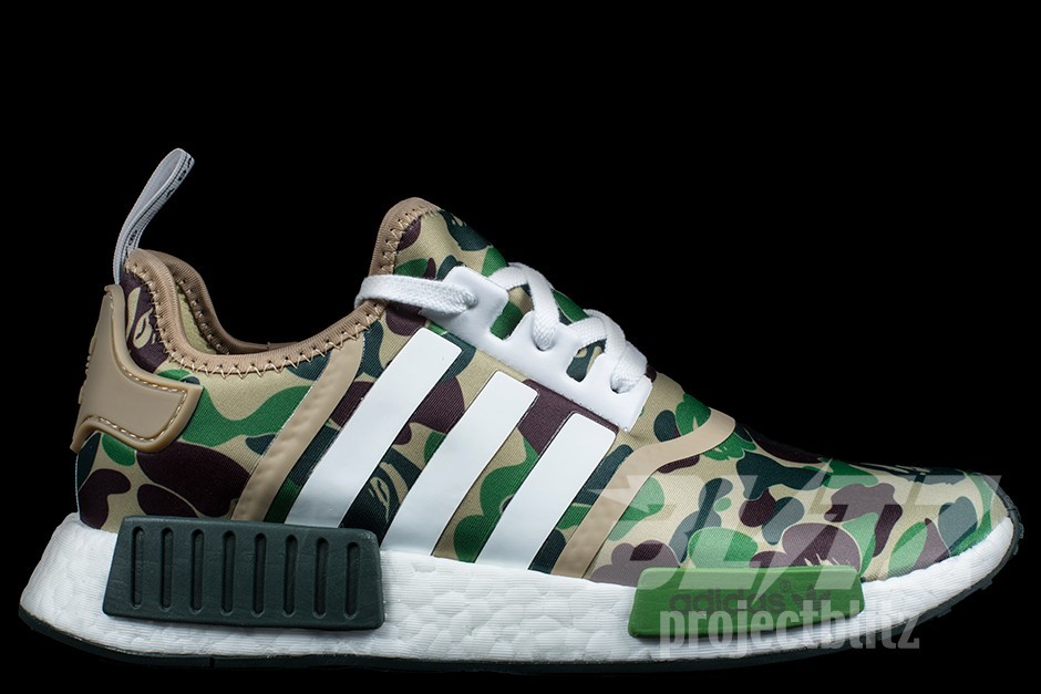 Size 8.5 - A Bathing Ape x adidas NMD_R1 Olive Camo for sale