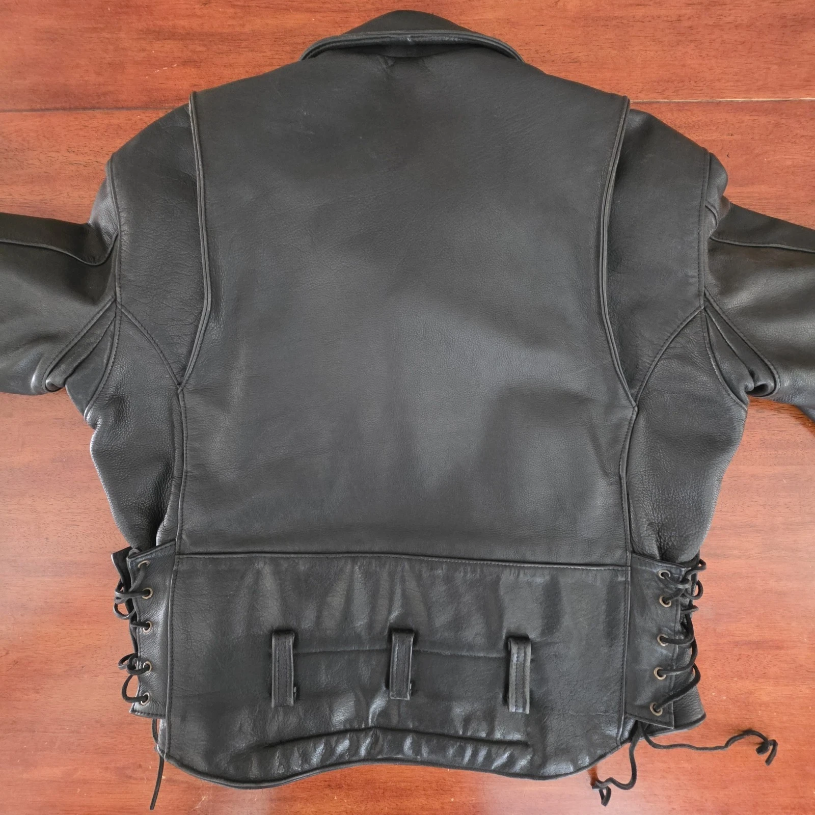 Vtg Custom Chrome Gear Large Leather Motorcycle Jacket Made In USA Talon Zippers - product detail image 4