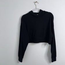 Alo Yoga Muse Hoodie Ribbed Cropped Black Women's Size M Comfy