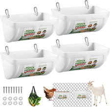 Confezione da 4 Mangiatoie per Pollo, 4,5 Quart Mangiatoie per Recinzione Sospese per Capre, con Ganci, Viti