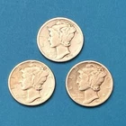 1935-P, 1940-P, 1944-D, U.S.🇺🇸 Vintage MERCURY dimes, 81-years old, 90% Silver