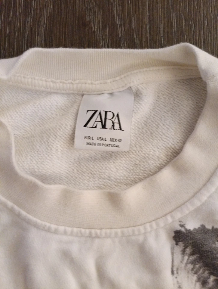 Zara Pullover Mens L White Graffiti Sweater 100% Cotton - Image 2 of 4