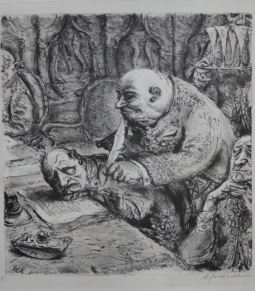 A. Paul Weber, Original Lithographie 1967, signiert, Freundschaftspakt