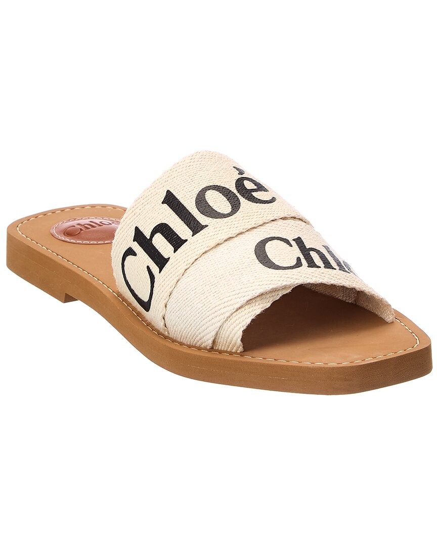 Chlo Woody Logo Linen Slide Womens White 35 68290₽