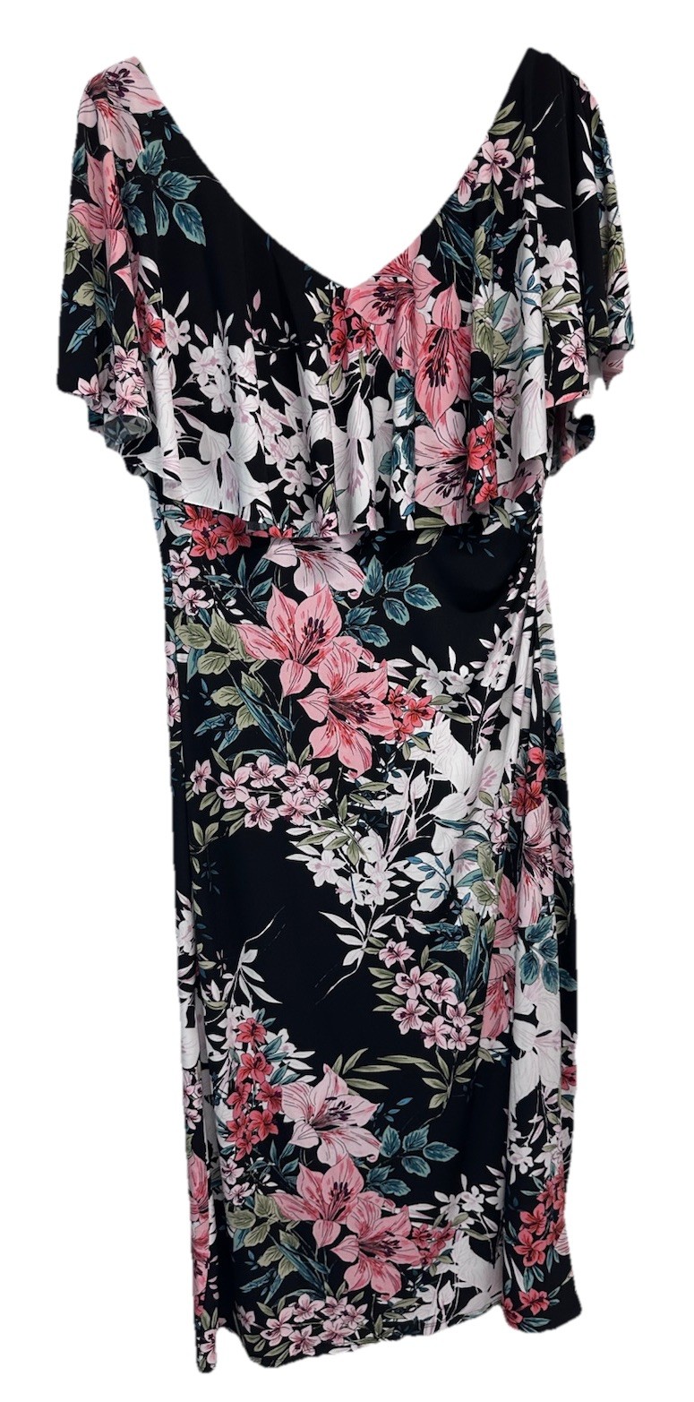 Connected Apparel Black Multicolor FloralDress Ru… - image 5