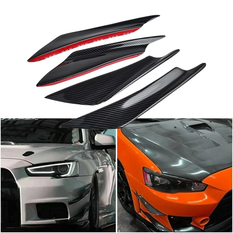 Carbon Fiber Fin Bumper Car Canards Splitters Valence Spoiler Diffuser Lip Paste - Image 2 of 4