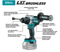 Makita XPH14Z 18V LXT® Lithium‑Ion Brushless Cordless 1/2" Hammer Driver‑Drill