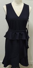 NWT Calvin Klein 8 Petite Navy Peplum Sheath Dress Sleeveless V Neck