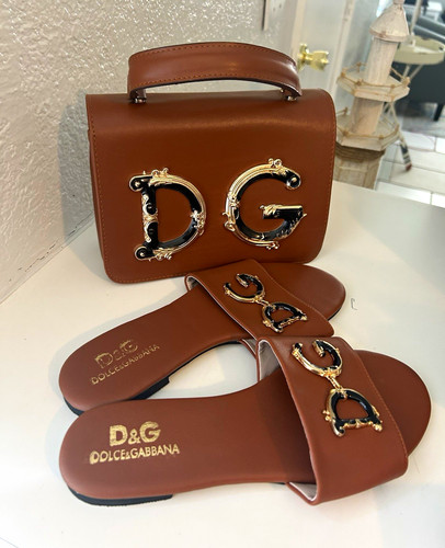 Dolce & Gabbana Women’s Brown Leather Slide Sandals DG Logo EU 41 US 8