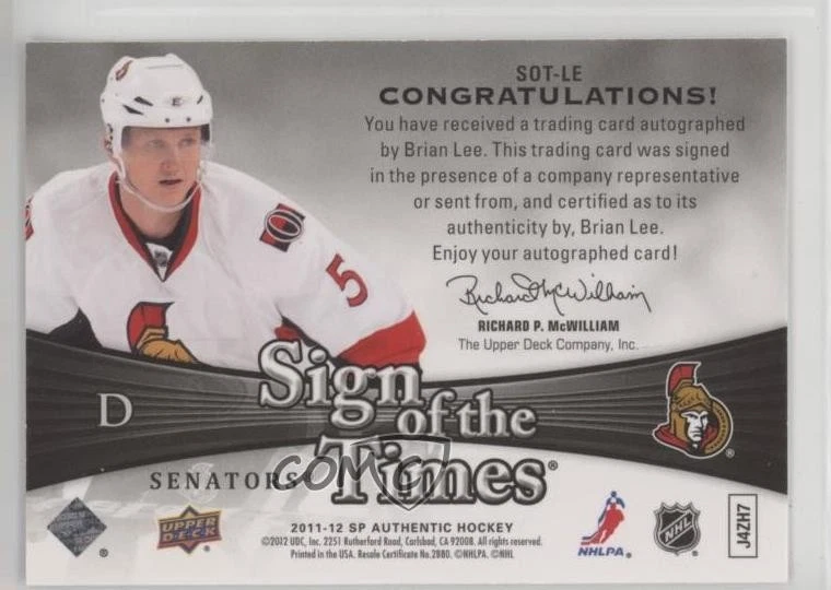 2011-12 SP Authentic Sign of the Times Brian Lee #SOT-LE Auto - Image 2 of 2