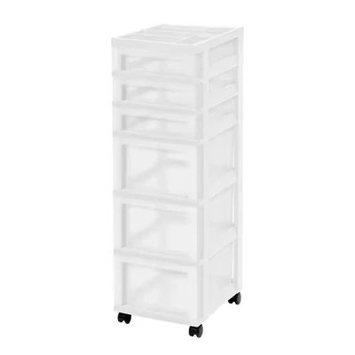 IRIS 6 Drawer Storage Cart with Organizer Top, White and Pearl (14.25 In. L X 12.05 I