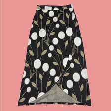 Maeve Anthropologie Black Metallic Floral Tulip Faux Wrap Midi Skirt Small 1373