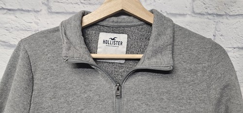 HOLLISTER M GRAY COLLARED CROPPED FLEECE 1/4 ZIP PULLOVER POCKET SWEATSHIRT TOP - Picture 14 of 18