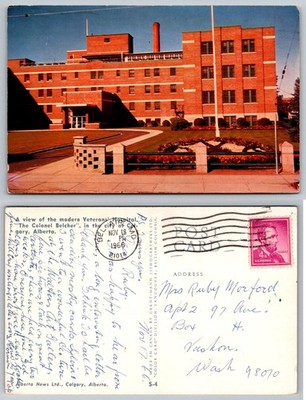 1966 Calgary Alberta Colonel Belcher Veterans Hospital Postcard Canada