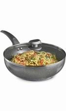 Image of 28cm VonShef Non-Stick Wok,  Frying Pan, Deep Stir Fry Wok with Glass Lid