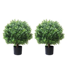 2'T 18''W Boxwood Ball Artificial Topiary Trees Potted Faux Outdoor Plants fo...