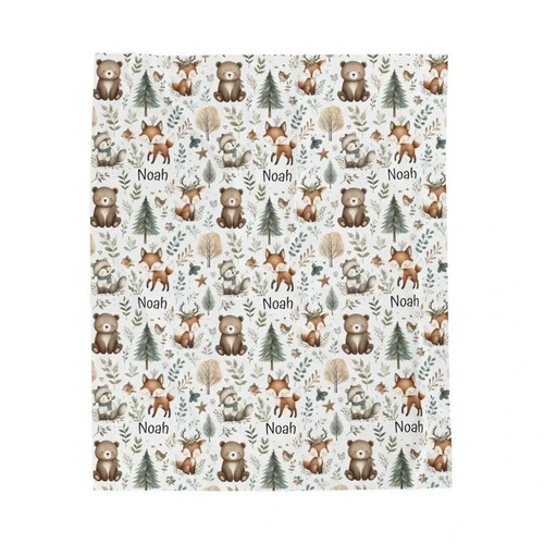 Personalized Woodland Animal Flannel Blanket Custom Name Baby Gift - Picture 10 of 12