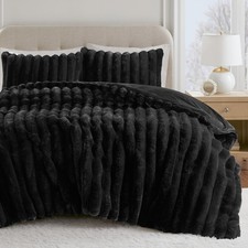 Jasmine King Comforter Set, Luxurious Reversible Faux Fur Plush Ribbed Velvet...