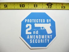 PROTECTED BY 2ND AMENDMENT SECURITY SMALL STICKER DECAL WORK JOB BLUE COLLAR