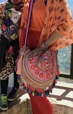 Ibiza Boho Ethno Tasche Handmade mit Perlenstickereien Fransen Hippie Family Bag
