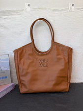 Miu Miu Ivy Tote Normal Cognac Brown Smooth Nappa Leather Daily Tote Duty Paid