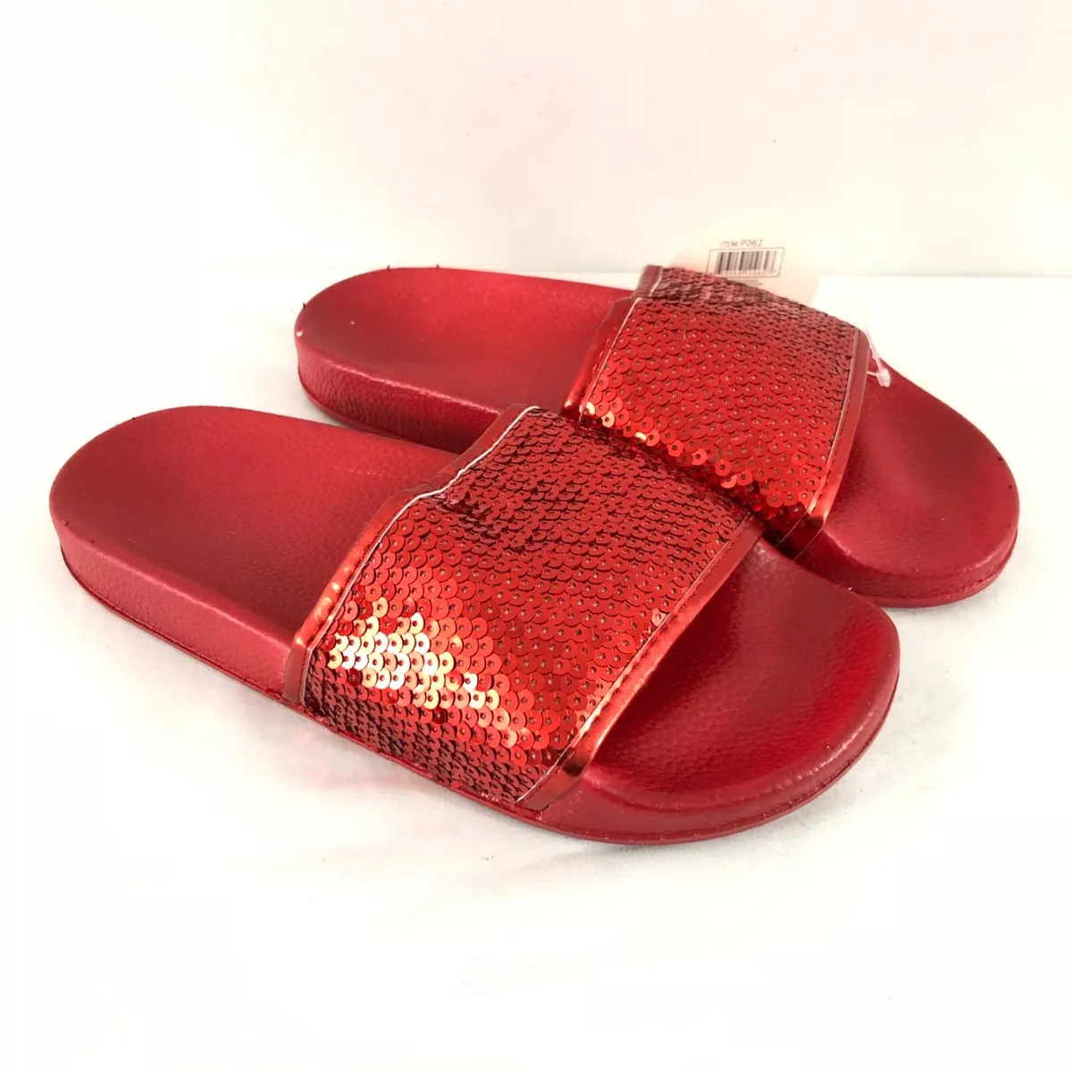 Red slip on sandals hot sale