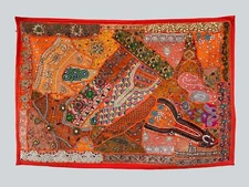 India Heavy Beaded Hand Embroidery Wall Hanging Zari Patchwork Tapestry Wall Art