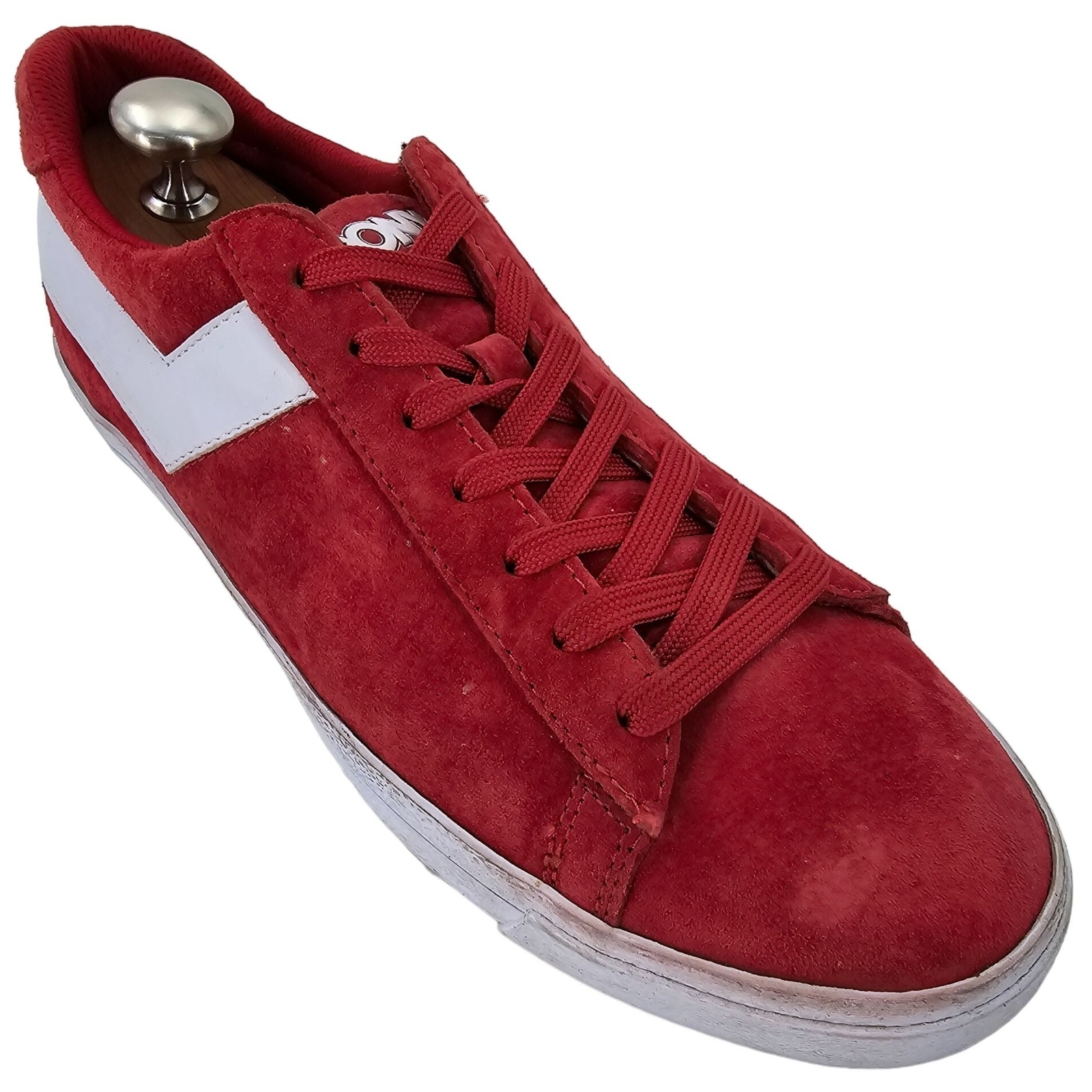 Scarpe casual PONY uomo taglia 8 5 rosso bianco pelle scamosciata retrò sneakers basse