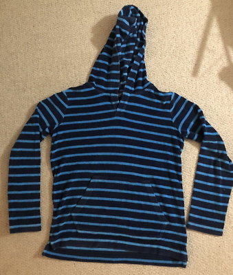 Lands End Striped Hoodie Towel Terry Size 10-12 Beach Pool Hooded