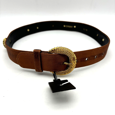 NEW Vintage 80s Cipriani 0179 Brown Satin Gold Filigree Gemstone Waist Belt M 30 NEW Vintage 80s Cipriani 0179 Brown Satin Gold Filigree  main image 2