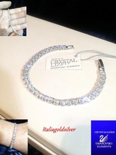 4 mm Bracciale Uomo Donna Tennis SWAROVSKI ELEMENTS ORIGINALI Rodiato Argento