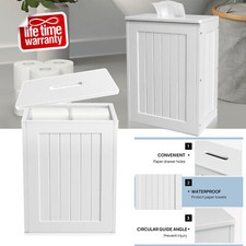 White MDF Wood Free Standing Toilet Paper Roll Holder Bathroom Storage Cabinet