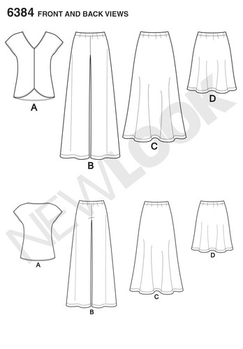 New Look Sewing Pattern 6384 Misses 6-24 Easy Knit Pull on Skirt Pants and Top - Picture 3 of 4