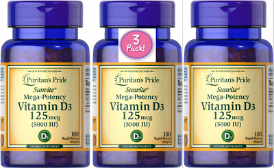 3 Pack Mega Potency Vitamin D3 5000 IU 300 Softgels (3x100) Bone Immune D-3 D 3