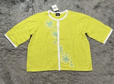 NWT Bob Mackie Wearable Art Boho Embroidered Cardigan Sweater 3X Yellow Flower