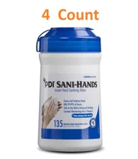 4 Ct. PDI Sani-Hands Ethyl Alcohol Hand Sanitizing Wipe Canister 135 Wipe P13472