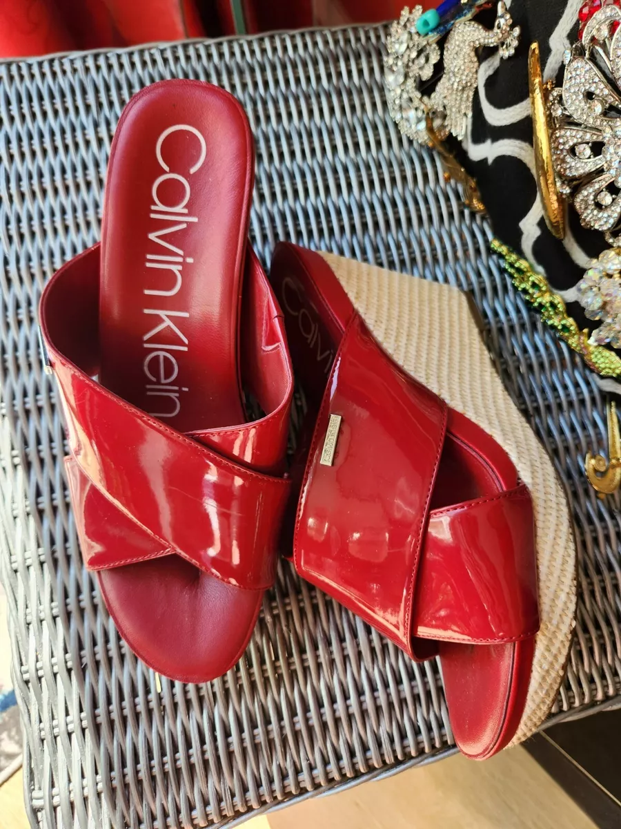 Calvin klein jacolyn leather wedge sandals outlet