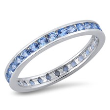 Blue CZ Polished Cute Elegant Simple Ring Sterling Silver Band Sizes 4-10