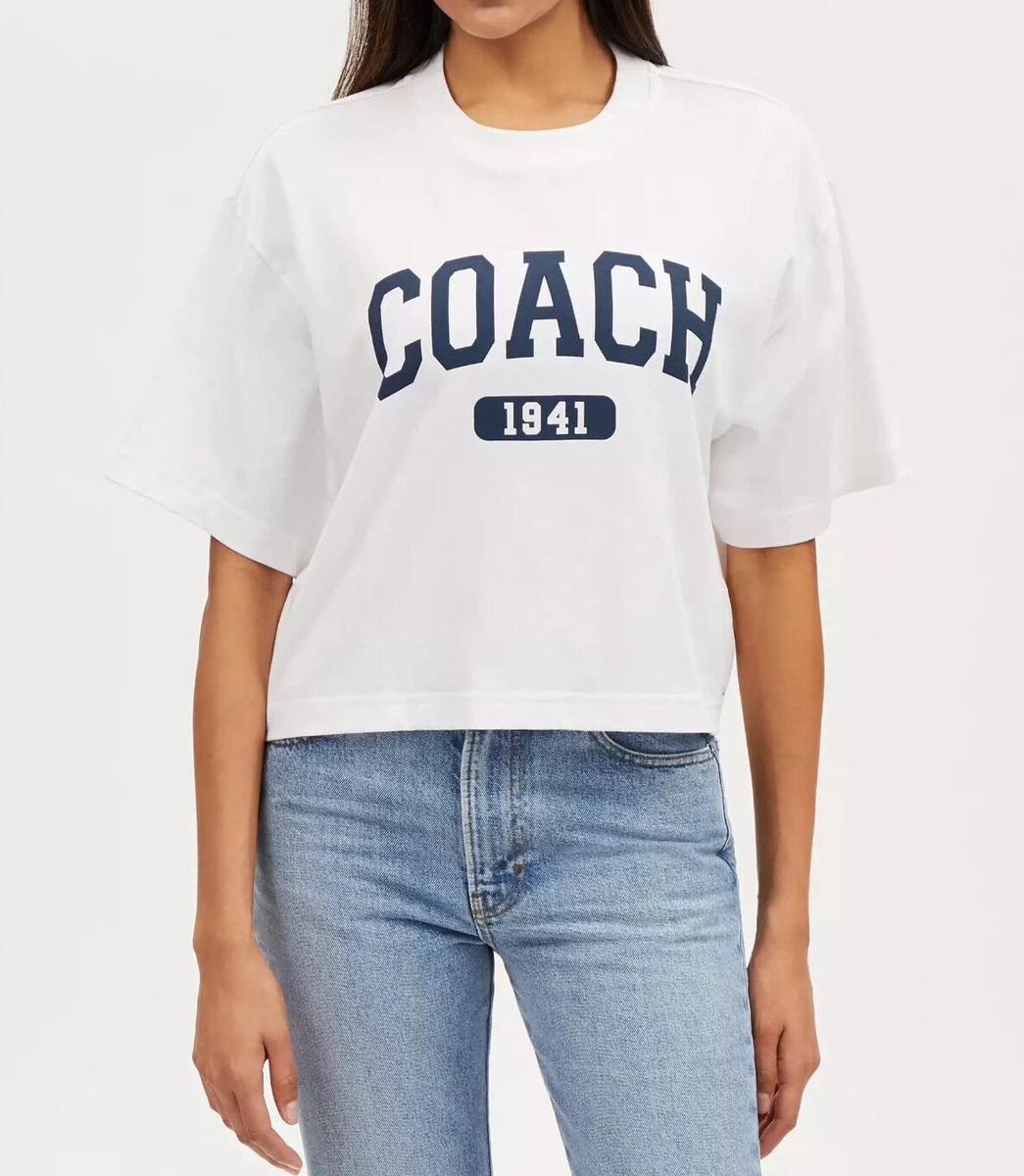 Coach Women's White Varsity Organi Cotton Cropped T Shirt (CQ843