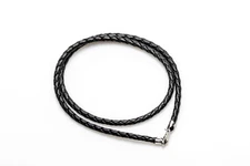 Black Leather Necklace Braided Cord Rhodium-Plated Sterling Silver Clasp 3MM 4MM