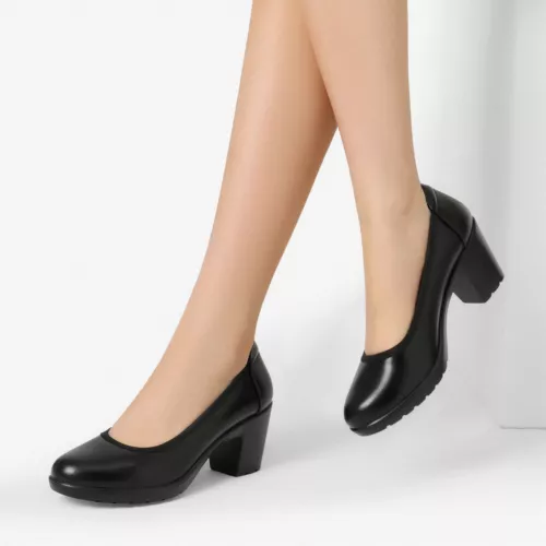 Damen-Arbeitskleid niedriger klobiger Blockabsatz runde Zehenpartie bequeme Pumpschuhe - Bild 6 von 18