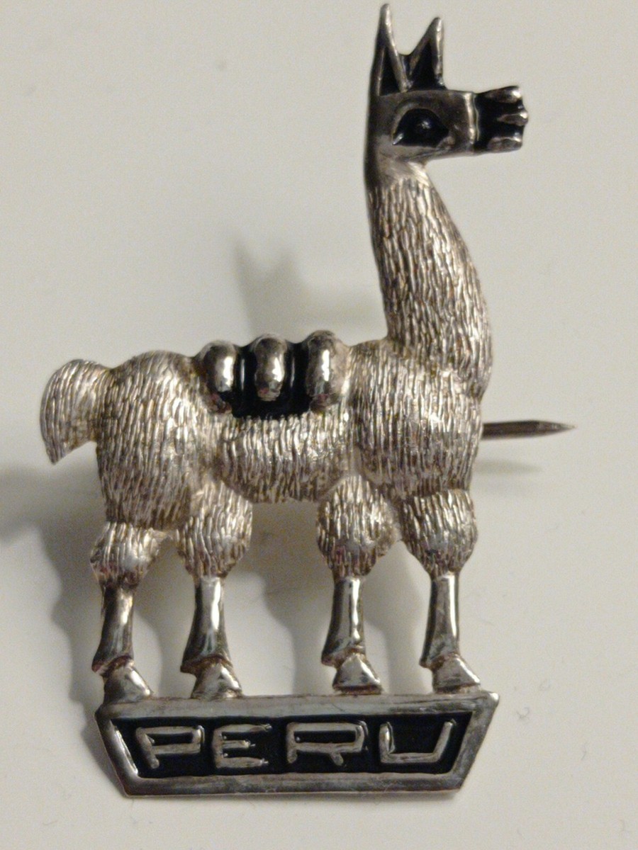 Broche vintage en alpaga et lama argenté, souvenir du Pérou - France
