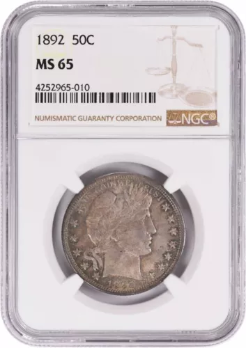 1892 Barber Silver Half Dollar MS65 NGC