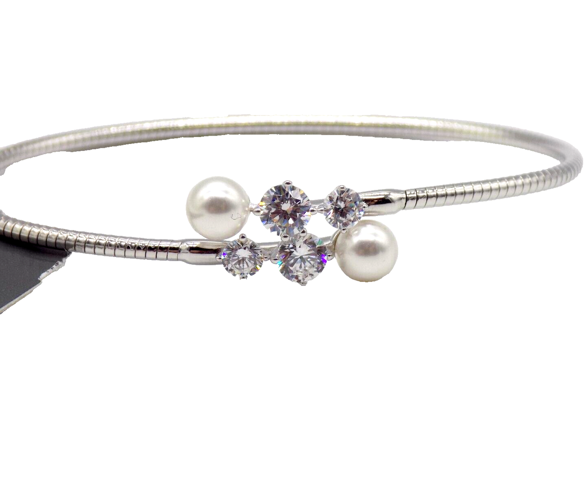 Eliot Danori Bypass Flex Bracelet Imitation Pearl White Clear CZ
