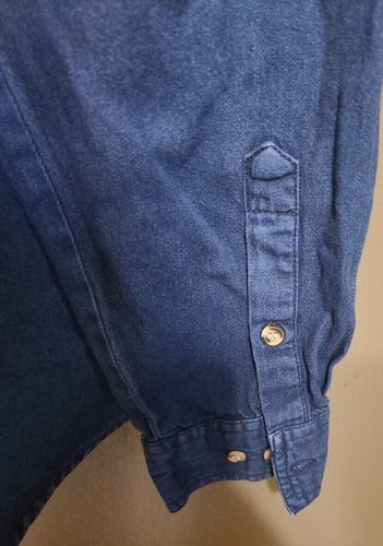 Box Office Blue Button Down Up Shirt Size L 100% Cotton Denim Feel Vintage Vtg - Picture 7 of 7