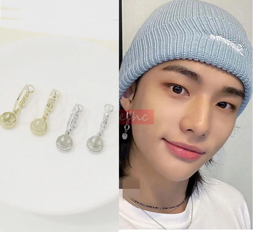 STRAYKIDS SKZ Hyunjin Smile Face drop Hoop Earrings