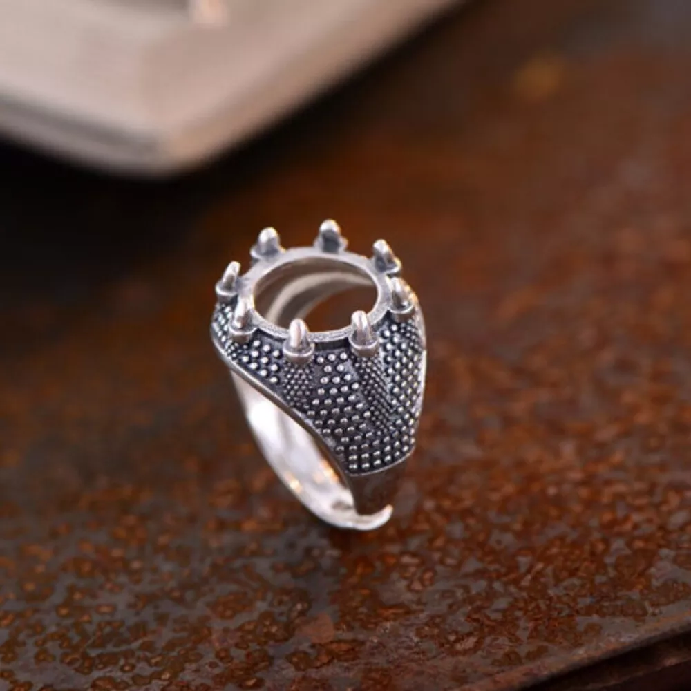 Men s Ring Blank 13x13mm Round Blank Adjustable Thai Sterling