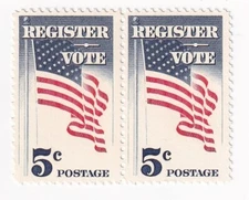 STAMP US SCOTT 1249 "Register Vote" 5 CENT 1964 MNH HORIZ PAIR