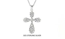 Crystal Cross Necklace Pendant 925 Sterling Silver White Sparkling Cross- Women 